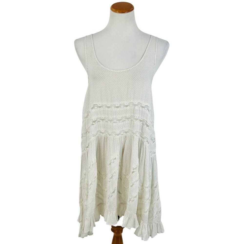 Free People White Voile & Lace Trapeze Slip Dress | Boho Cottagecore Grunge M - Picture 3 of 16